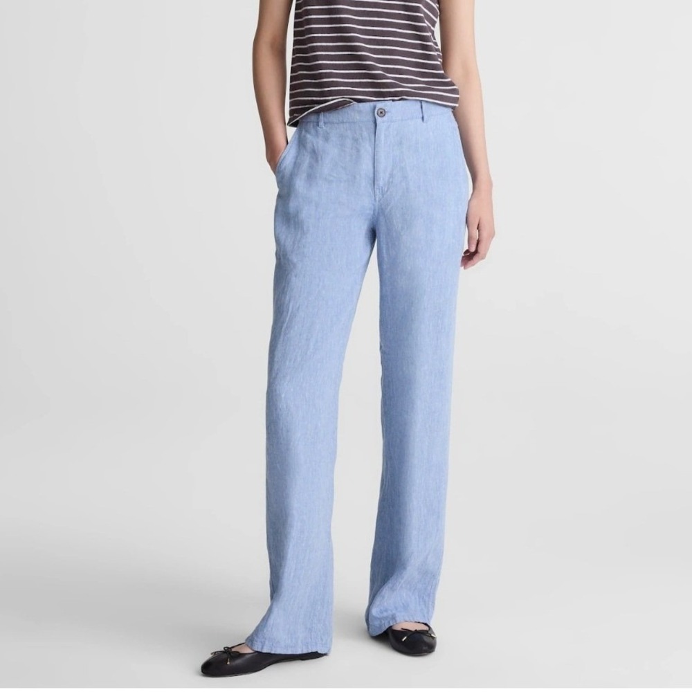 Madewell Zoe Relaxed Straight Linen Pants Sunfaded Blue Lightweight Drape XS 2